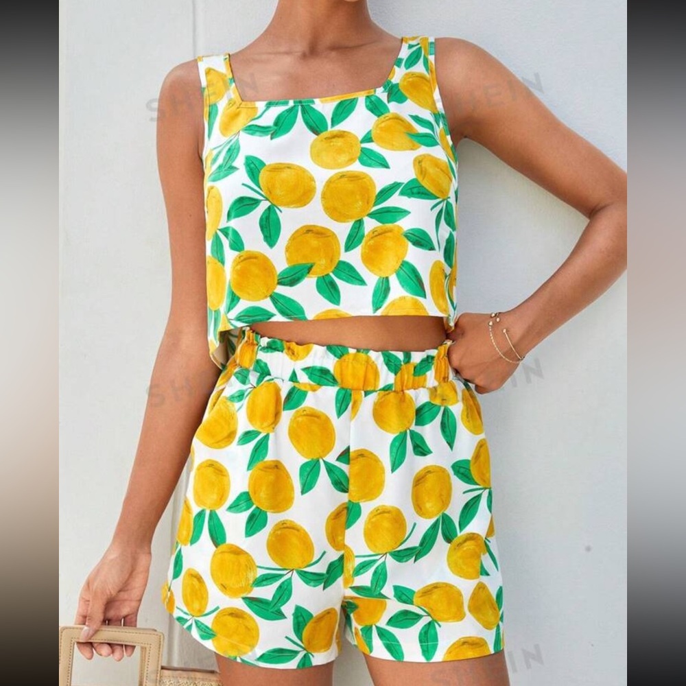 Lemon Two Piece Elastic Shorts & Tank Set